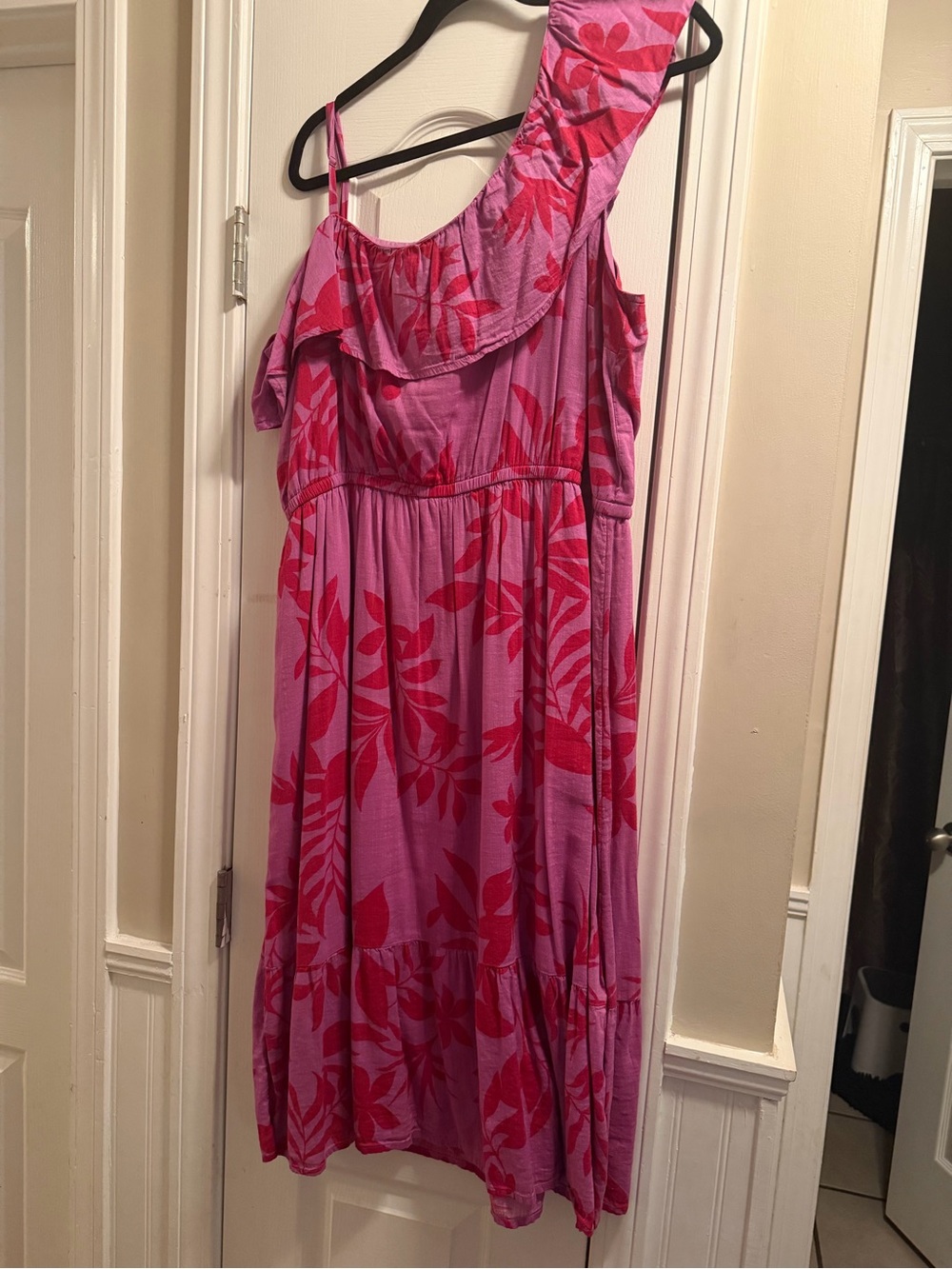 Old Navy One-Shoulder Pink Floral Midi Dress Women’s sz XL
